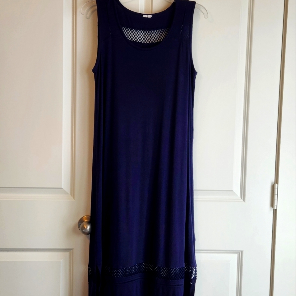 Tank top style below knee summer dress, navy blue, size M